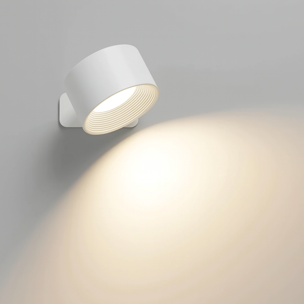 White wall-mounted light fixture on a gray background